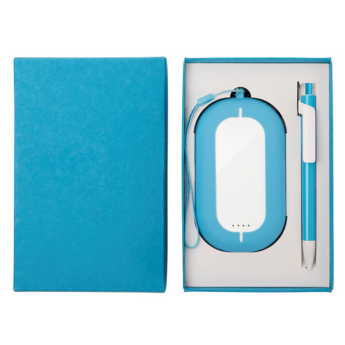 Набор SEASHELL-2:универсальное зарядное устройство(6000 mAh) и ручка в подарочной коробке,голубой
