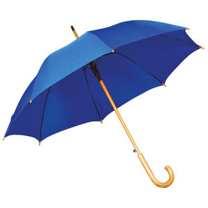 Зонт-трость с деревянной ручкой, полуавтомат; ярко-синий; D=103 см, L=90см; нейлон; шелкография