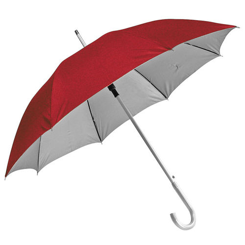 Зонт-трость с пластиковой ручкой под алюминий Silver, полуавтомат; красный с серебром; D=103 cм