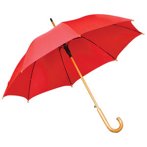 Зонт-трость с деревянной ручкой, полуавтомат; красный; D=103 см, L=90см; нейлон; шелкография